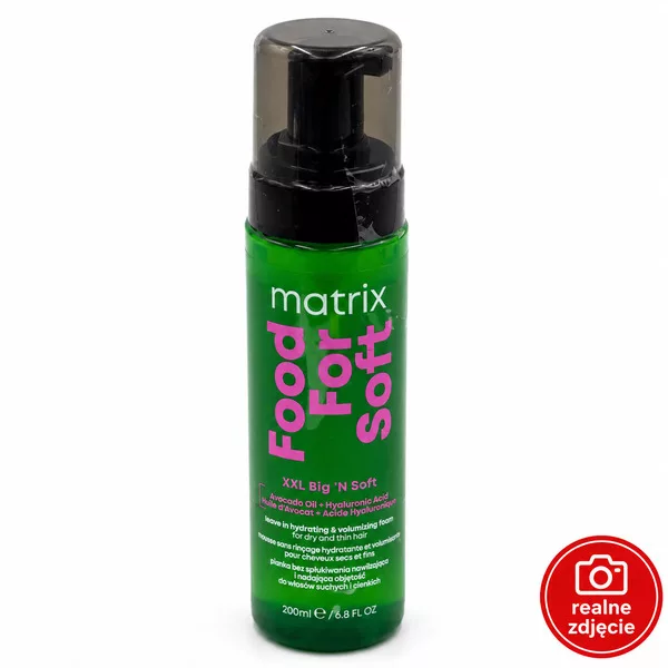 Matrix Food For Soft XXL Big 'N Soft, nawilżająca pianka dodająca objętości włosom, 200ml - pęknięte zamknięcie