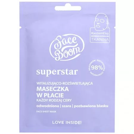 BodyBoom FaceBoom Superstar, witalizująco rozświetlająca maseczka w płacie, 1szt