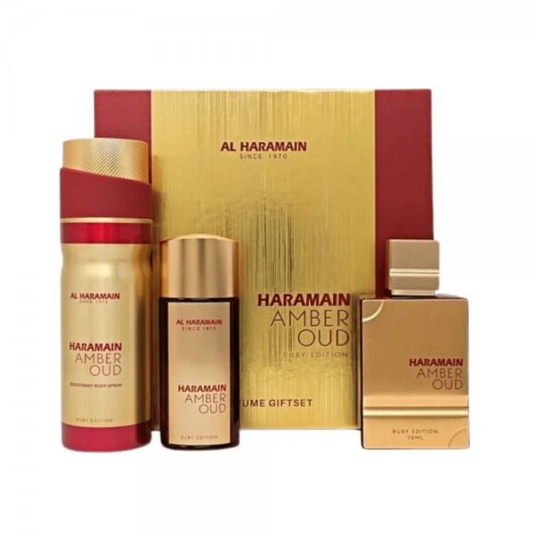 Al Haramain Amber Oud Ruby Edition zestaw woda perfumowana spray 75ml + woda perfumowana spray 30ml + dezodorant spray 200ml (U)