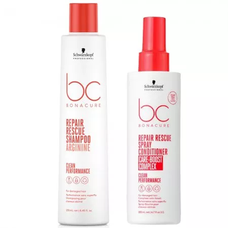 Schwarzkopf BC Repair Rescue, zestaw regenerujący do włosów zniszczonych, szampon 250ml + odżywka w sprayu 200ml