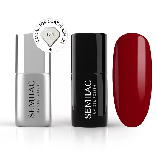 Semilac Duopack, zestaw lakier hybrydowy + top do paznokci, 928 Radiant Raspberry & t21 Top Flash On