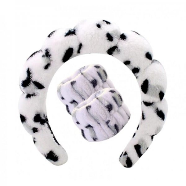 Ecarla Zestaw opasek kosmetycznych na głowę i nadgarstki Biała Panterka O540BSZ