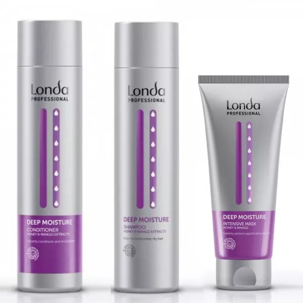 Londa Deep Moisture, zestaw nawilżający do włosów suchych, szampon + odżywka + maska, 2x250ml + 200ml