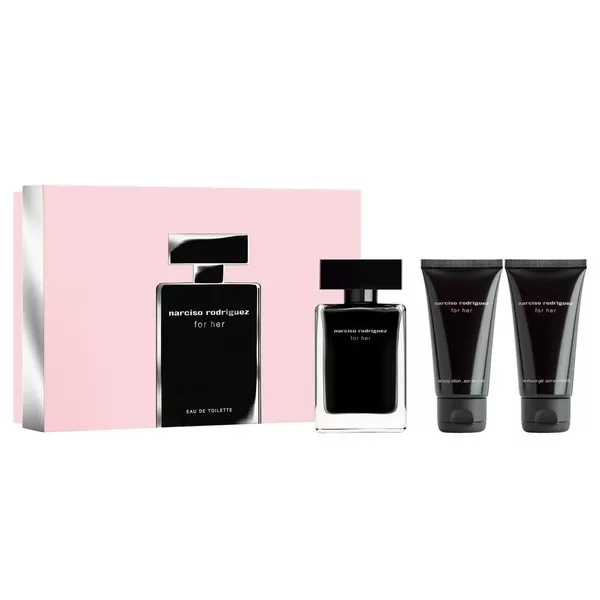 Narciso Rodriguez For Her zestaw upominkowy dla kobiet: woda toaletowa 50ml, balsam do ciała 50ml, żel pod prysznic 50ml