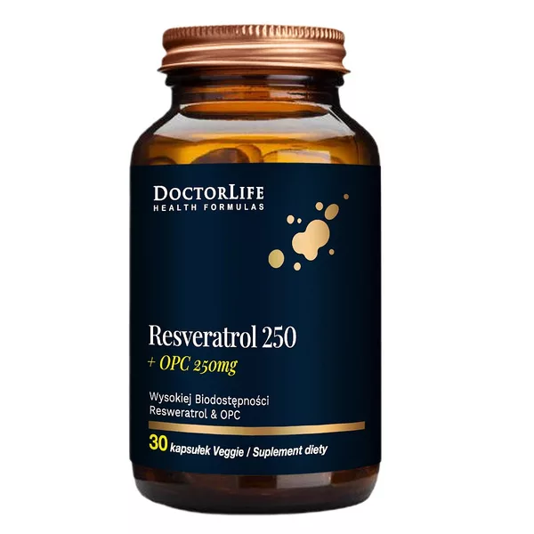 Doctor Life Resveratrol resweratrol z ekstratem z pestek winogron 250mg suplement diety 30 kapsułek