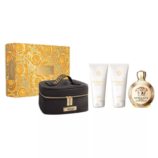 Versace Eros Pour Femme zestaw woda perfumowana spray 100ml + balsam do ciała 100ml + żel pod prysznic 100ml + kosmetyczka (W)