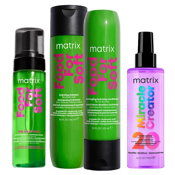 Matrix Food For Soft, zestaw intensywnie nawilżający: szampon + odżywka + pianka + miracle creator