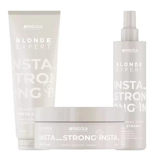 Indola Blonde Expert Insta Strong, zestaw pielęgnujący do włosów blond, szampon + odżywka + maska