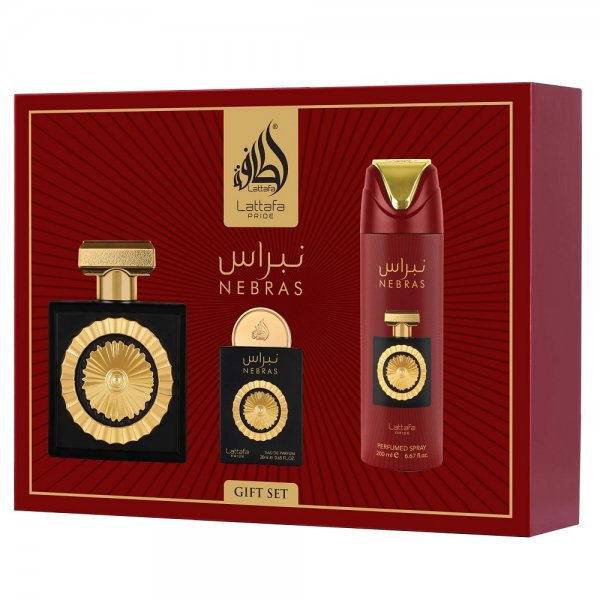 Lattafa Nebras zestaw woda perfumowana spray 100ml + woda perfumowana spray 20ml + dezodorant spray 200ml (U)