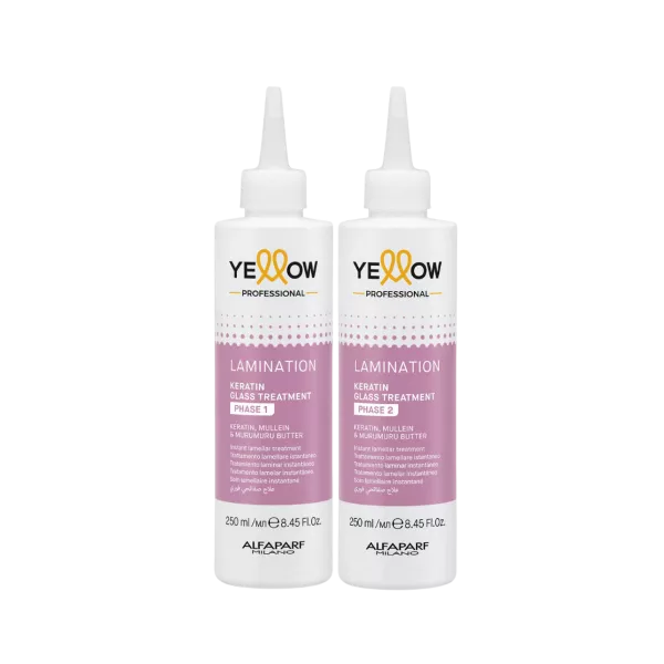Yellow Professional Keratin Glass Treatment Laminacja, zestaw do szybkiej i długotrwałej laminacji włosów z efektem lustra, faza 1 + 2, 250ml x2