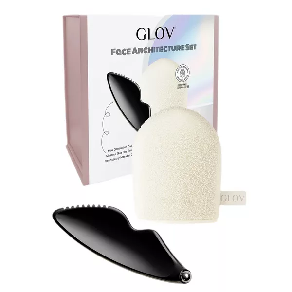 Glov Face Architecture zestaw nowoczesny masażer Gua Sha + rękawiczka do demakijażu i oczyszczania