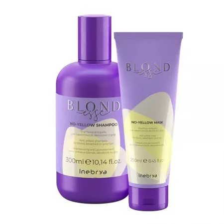 Inebrya Blondesse No Yellow, zestaw do włosów siwych i rozjaśnianych, szampon + maska