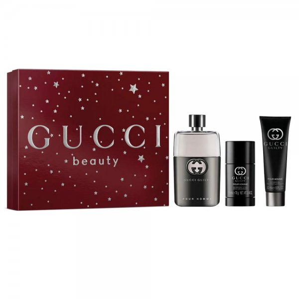 Gucci Guilty Pour Homme zestaw woda toaletowa spray 90ml + żel pod prysznic 50ml + dezodorant sztyft 75ml (M)