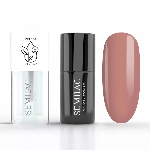 Semilac Duopack, zestaw lakier hybrydowy + olejek do paznokci, 585 Caramel Tan & Strawberry Vanilla