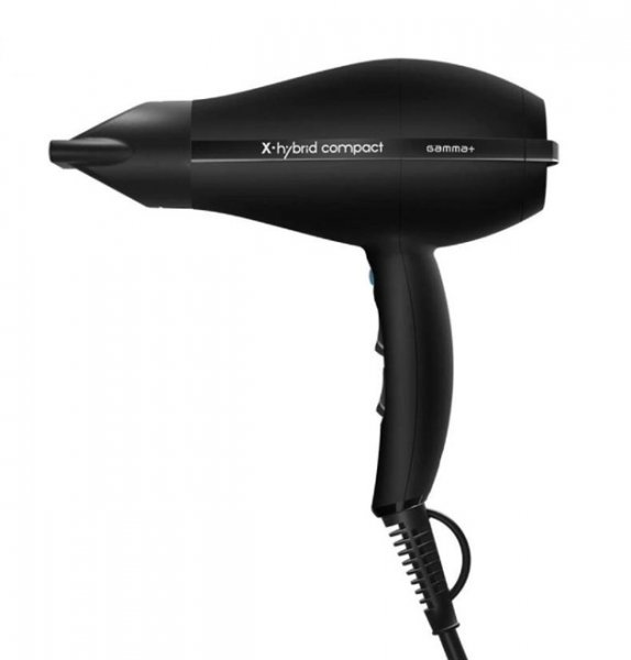 Gamma Piu X-Hybrid Compact, kompaktowa suszarka do włosów z dużą mocą, czarna, 1800-2100W
