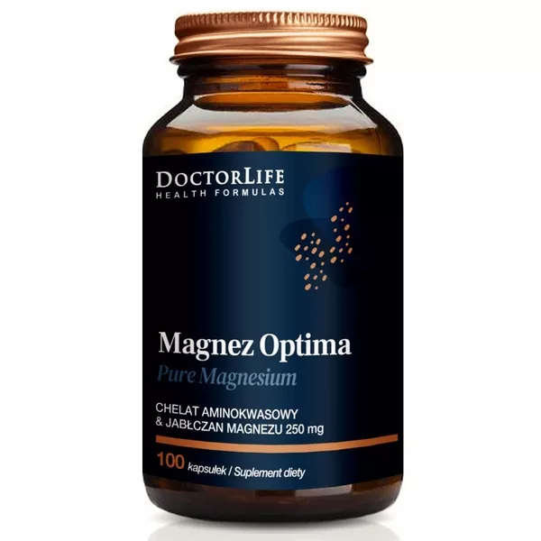 Doctor Life Magnez Optima chelat aminokwasowy i Jabłczan Magnezu 200mg suplement diety 100 kapsułek
