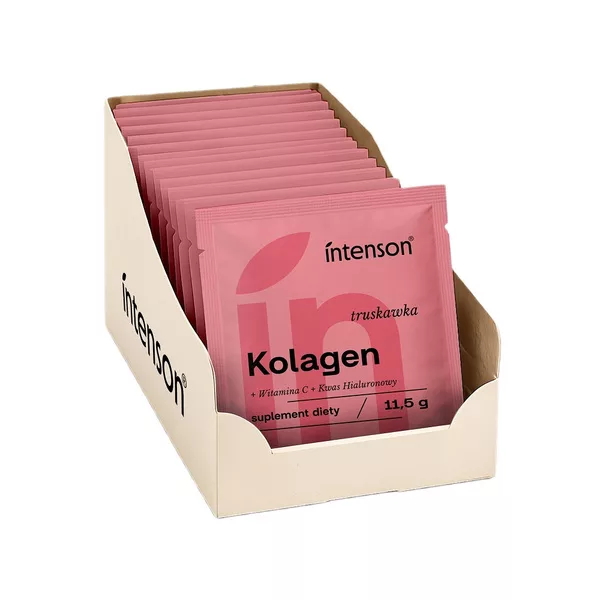Intenson Kolagen + Witamina C + Kwas Hialuronowy suplement diety Truskawka 20x11.5g