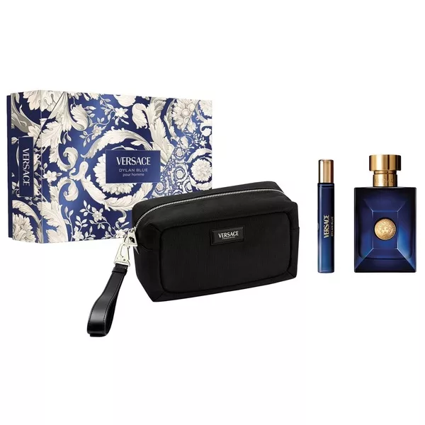 Versace Dylan Blue Pour Homme zestaw woda toaletowa spray 100ml + miniatura wody toaletowej spray 10ml + kosmetyczka (M)