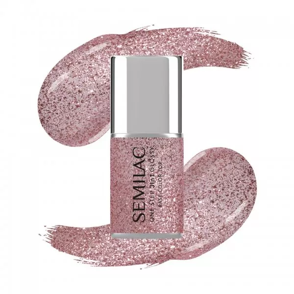 Semilac 3w1 One Step Glossy, lakier hybrydowy, S250 Glitter Pink, 7ml