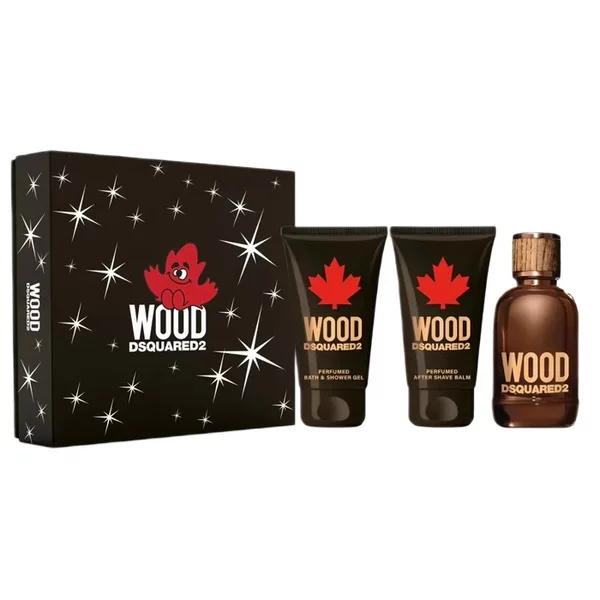 Dsquared2 Wood Pour Homme zestaw woda toaletowa spray 100ml + żel pod prysznic 100ml + balsam po goleniu 100ml (M)