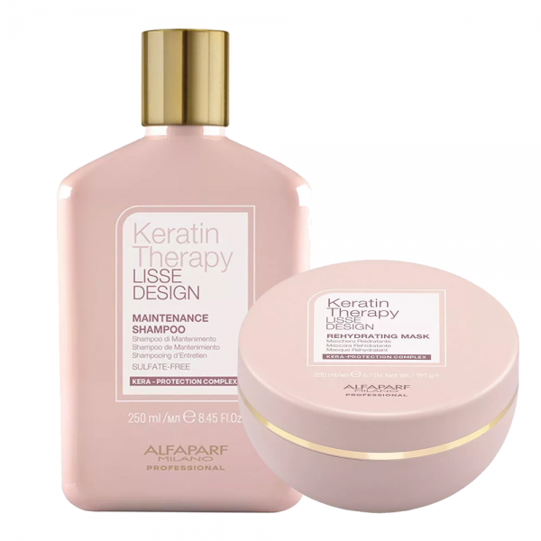 Alfaparf Milano Keratin Therapy Lisse Design, zestaw do włosów po keratynowych prostowaniu włosów, szampon + balsam
