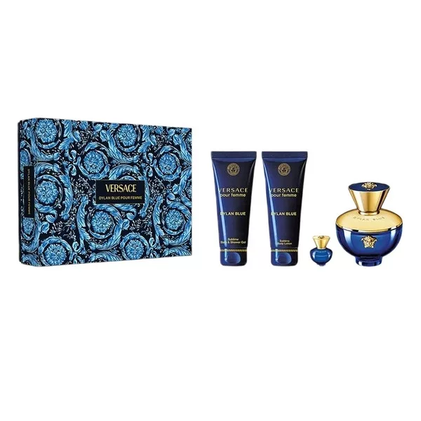 Versace Dylan Blue Pour Femme zestaw woda perfumowana spray 100ml + żel pod prysznic 100ml + balsam do ciała 100ml + miniatura wody perfumowanej 5ml (W)