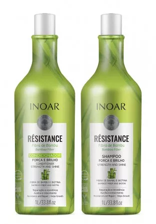 INOAR Resistance Bambu DUO PACK, wegański szampon + odżywka do włosów osłabionych, 2x1l