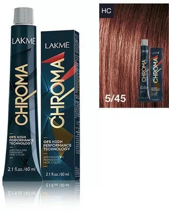 Lakme Chroma, farba do włosów o łagodnej formule, 5/45, 60ml