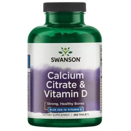 Swanson Cytrynian wapnia & Witamina D-3 250 tabletek