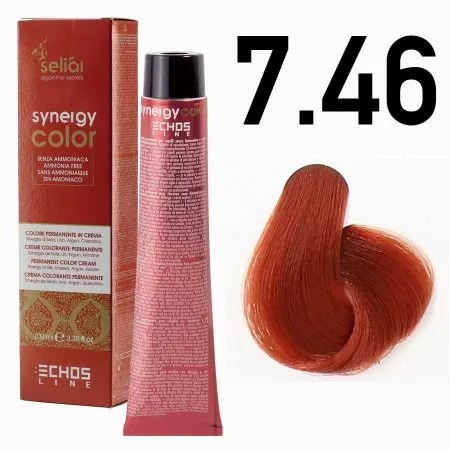 Echosline Seliar Synergy Color, farba do włosów bez amoniaku, 7.46 Blonde Copper Red, 100ml