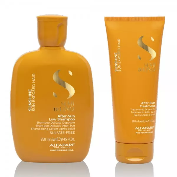 Alfaparf Milano Semi di Lino Sunshine, zestaw do włosów po ekspozycji na słońce, ochrona UV, szampon + kuracja