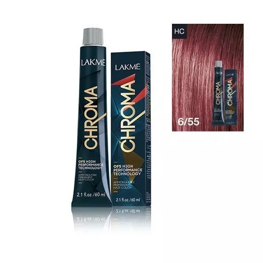 Lakme Chroma, farba do włosów o łagodnej formule, 6/55, 60ml