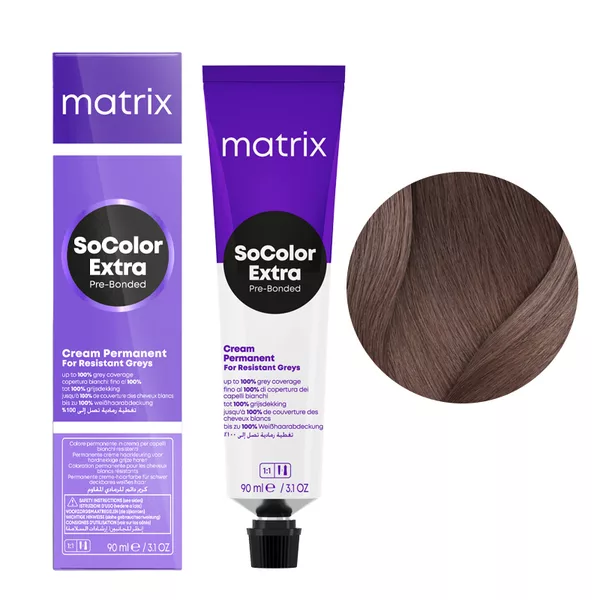 Matrix SoColor Extra Coverage, farba do krycia włosów siwych z technologią Pre-Bonded, 506AB, 90ml