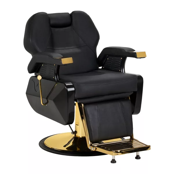 Fotel barberski Hair System New York czarny na złotej podstawie - dostępny w 48h