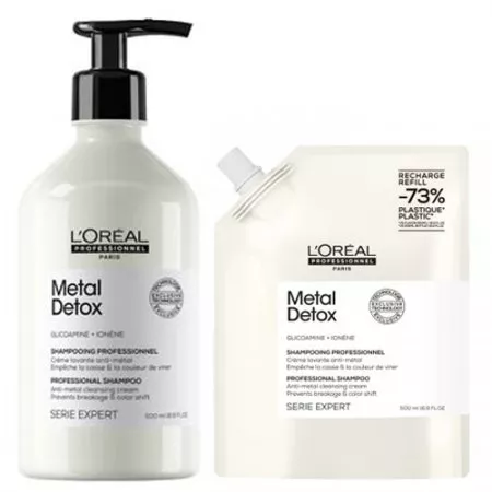 Loreal Metal Detox, zestaw szampon do włosów farbowanych neutralizujący metale 500ml + refill 500ml