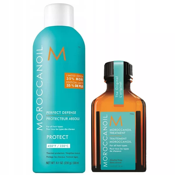 Moroccanoil, zestaw odżywienie i termoochrona włosów, kuracja 25ml + spray 300ml