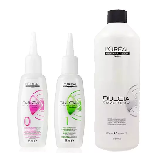 Loreal Dulcia Advanced, zestaw do trwałej ondulacji, płyny 0 + 1 2x75ml + utrwalacz 1000ml