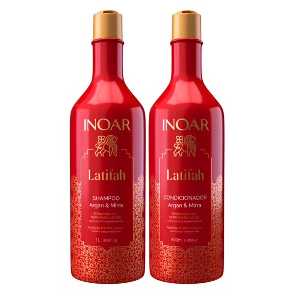 INOAR Latifah Argan & Mirra Duo, zestaw wygładzający i odżywiający włosy, szampon + odżywka, 1000ml + 800ml