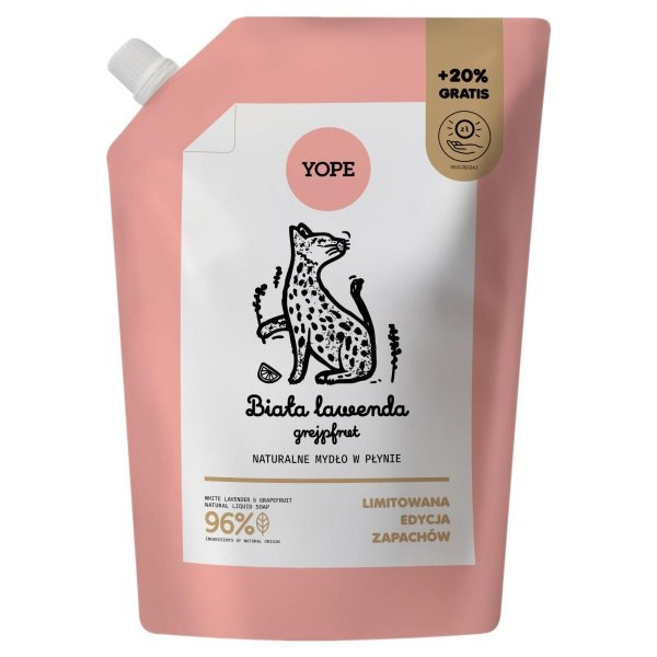 Yope, mydło w płynie, biała lawenda i grejpfrut, 600ml refill