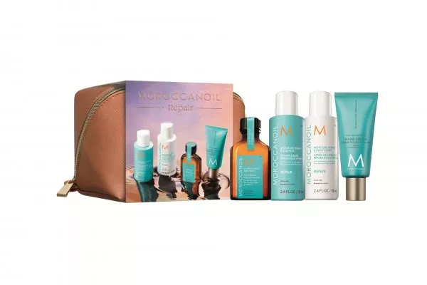 Moroccanoil Repair Travel Set, odbudowujący zestaw podróżny, szampon + odżywka + kuracja + gratis