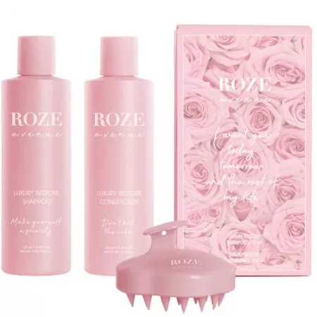Roze Avenue Bestie Duo, luksusowy zestaw do regeneracji włosów, szampon + odżywka + szczotka