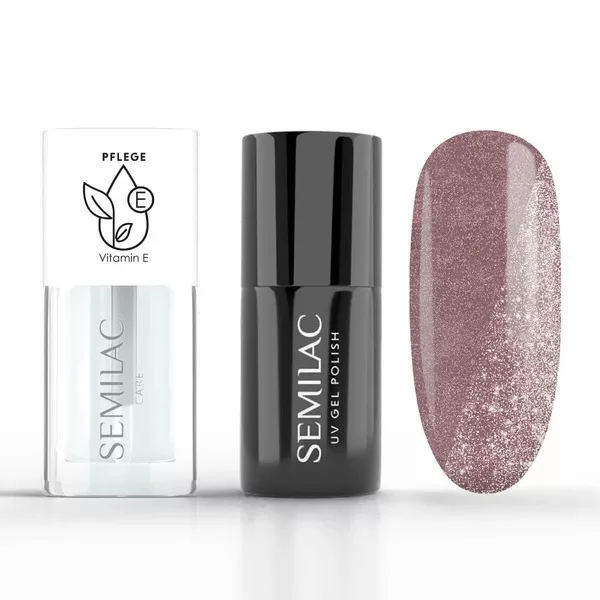 Semilac Duopack, zestaw lakier hybrydowy + olejek do paznokci, 395 Dawn Till Dusk & Strawberry Vanilla