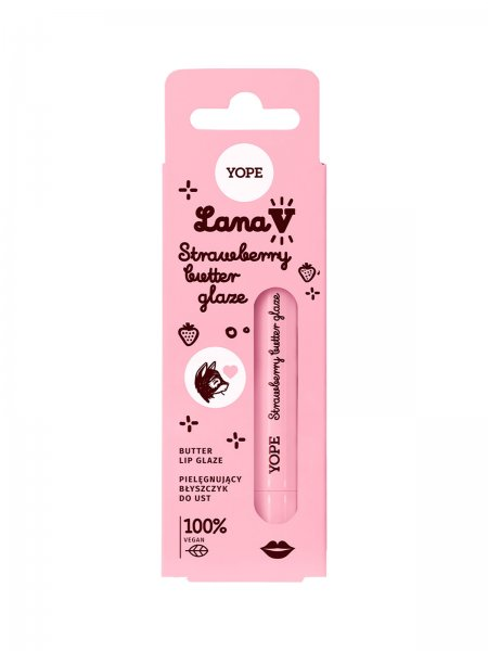 Yope Lana V, pielęgnacyjny błyszczyk do ust zapewniający jedwabiste wykończenie, truskawkowy, 8ml