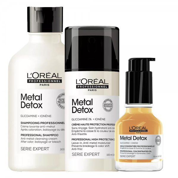 Loreal Metal Detox, zestaw po koloryzacji oraz dekoloryzacji szampon + olejek + krem