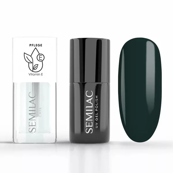 Semilac Duopack, zestaw lakier hybrydowy + olejek do paznokci, 422 Deep Forest Green & Strawberry Vanilla
