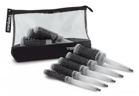Termix C.Ramic Ionic, zestaw 5 okrągłych szczotek transparentnych + spray Silky