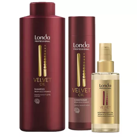 Londa Velvet Oil, zestaw regenerujący, szampon 1l + odżywka 250ml + olejek 30ml