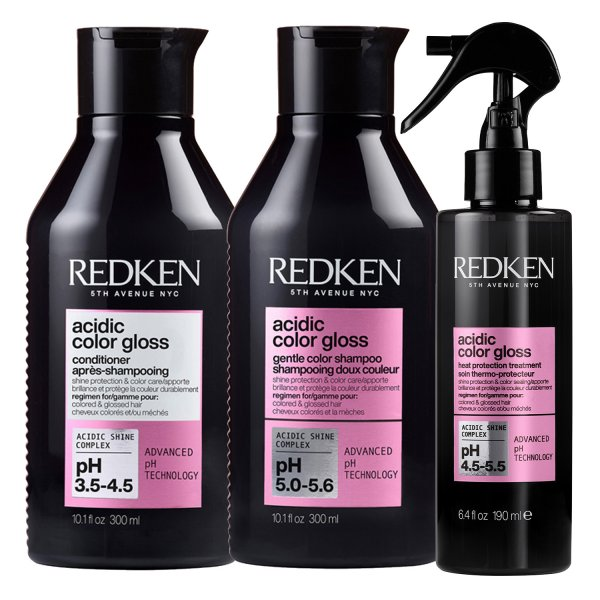 Redken Acidic Color Gloss, zestaw pielęgnujący włosy farbowane, szampon + odżywka + termoochrona