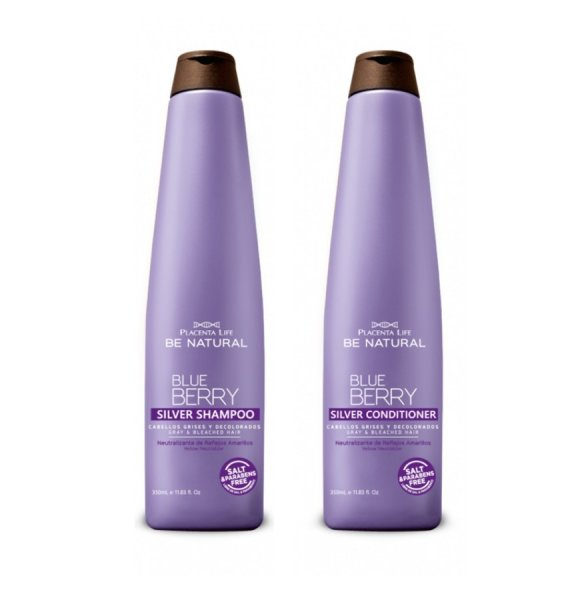 Placenta Life Blueberry Silver, zestaw zabieg do pielęgnacji włosów blond i siwych, szampon + odżywka