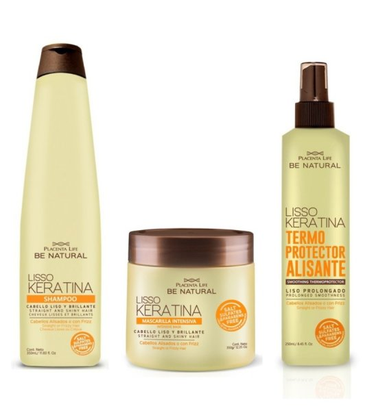 Placenta Life Lisso Keratina, zestaw do pielęgnacji po keratynowym prostowaniu, szampon + maska + spray